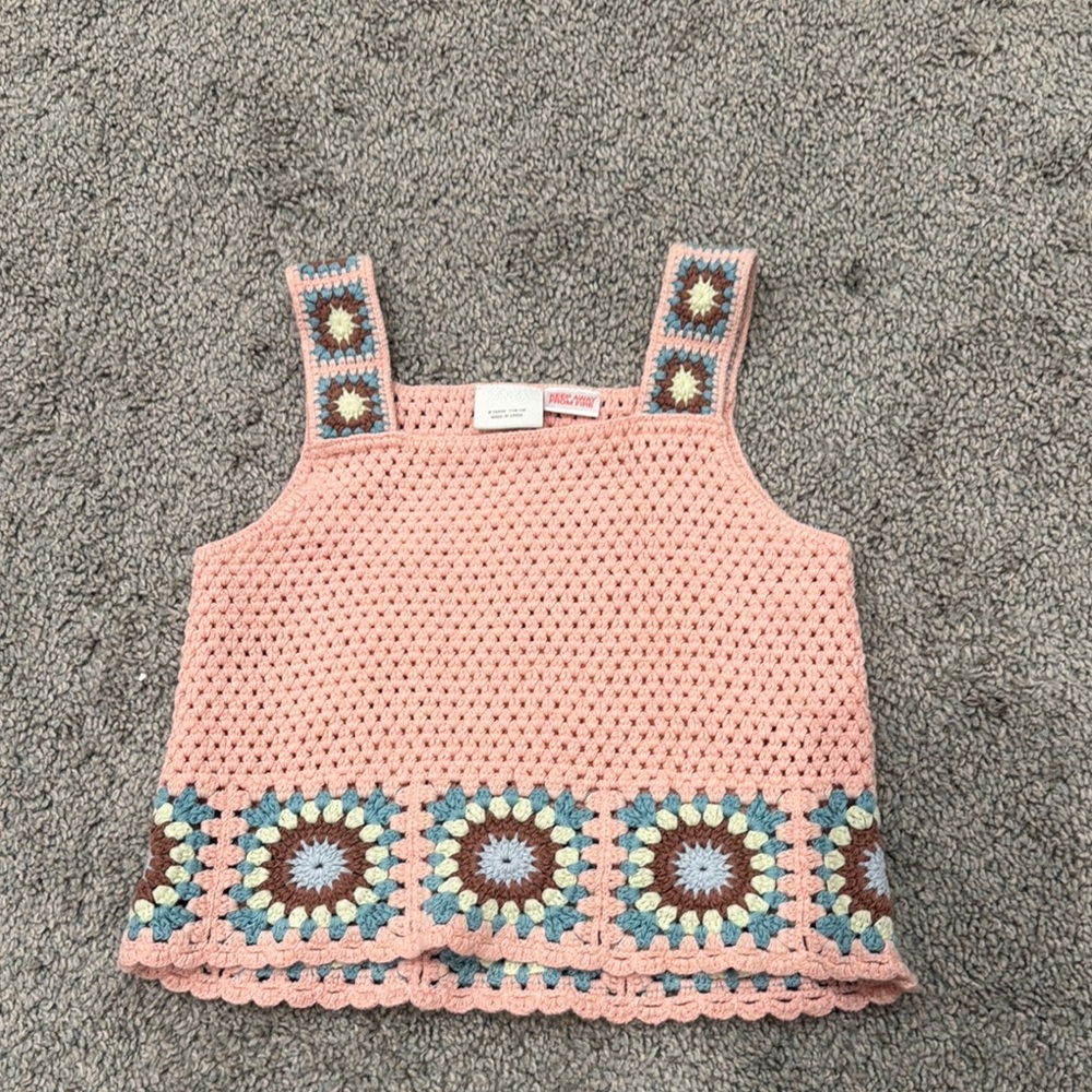 Crochet Square-Trim Tank Top - Pink